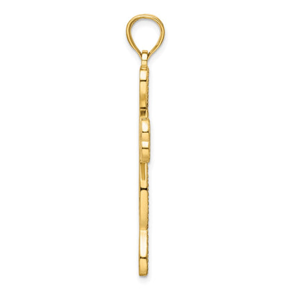 14k Yellow Gold Polished Beaded Heart Design Cross Pendant