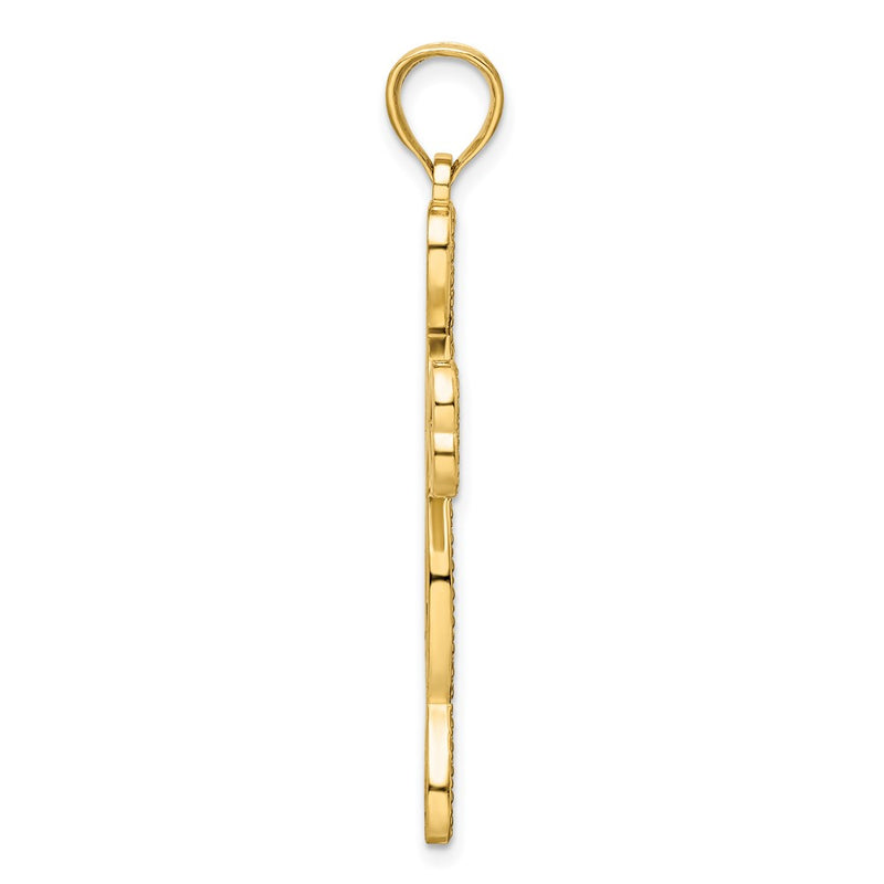 14k Yellow Gold Polished Beaded Heart Design Cross Pendant