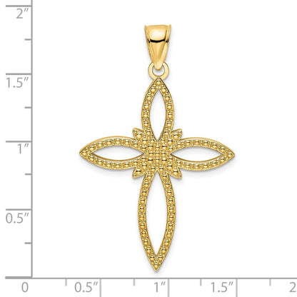 14k Yellow Gold Polished Beaded Cross Pendant