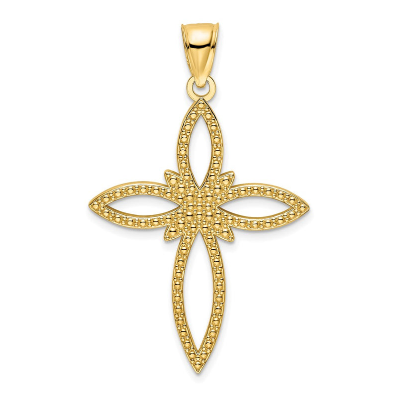 14k Yellow Gold Polished Beaded Cross Pendant