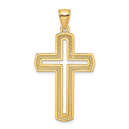 14k Yellow Gold Beaded & Polished Cross Pendant