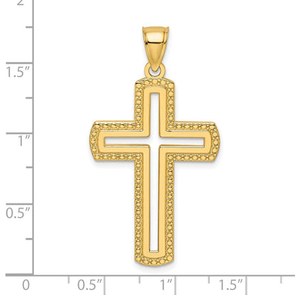 14k Yellow Gold Beaded & Polished Cross Pendant