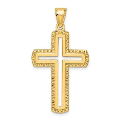 14k Yellow Gold Beaded & Polished Cross Pendant