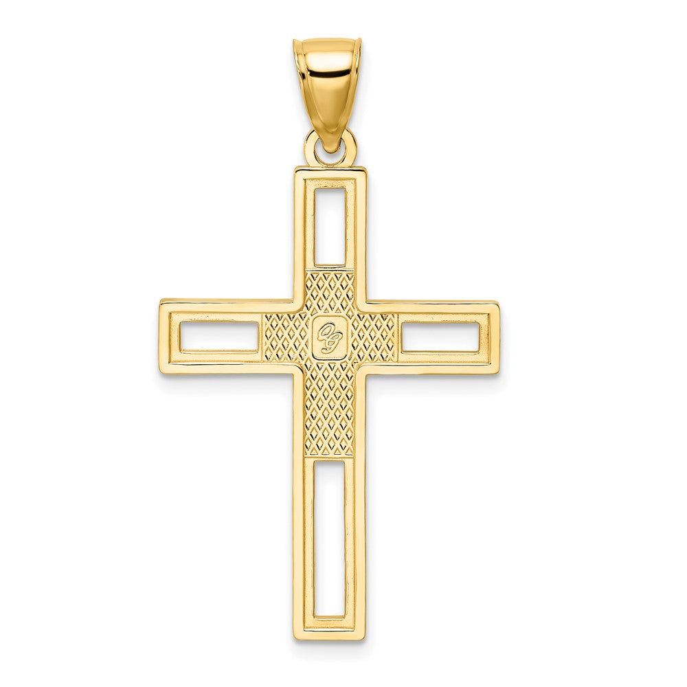 14k Yellow Gold Beaded & Polished Double Cross Pendant