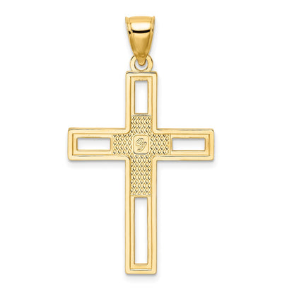 14k Yellow Gold Beaded & Polished Double Cross Pendant