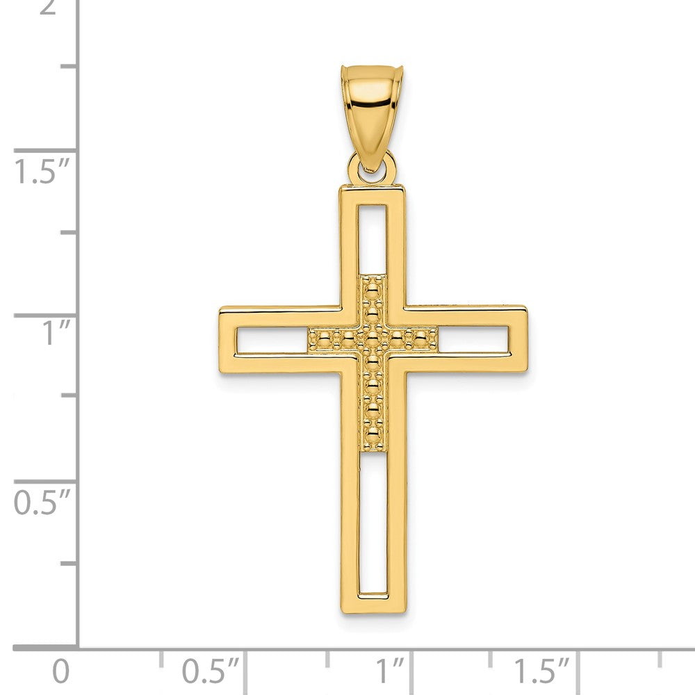 14k Yellow Gold Beaded & Polished Double Cross Pendant