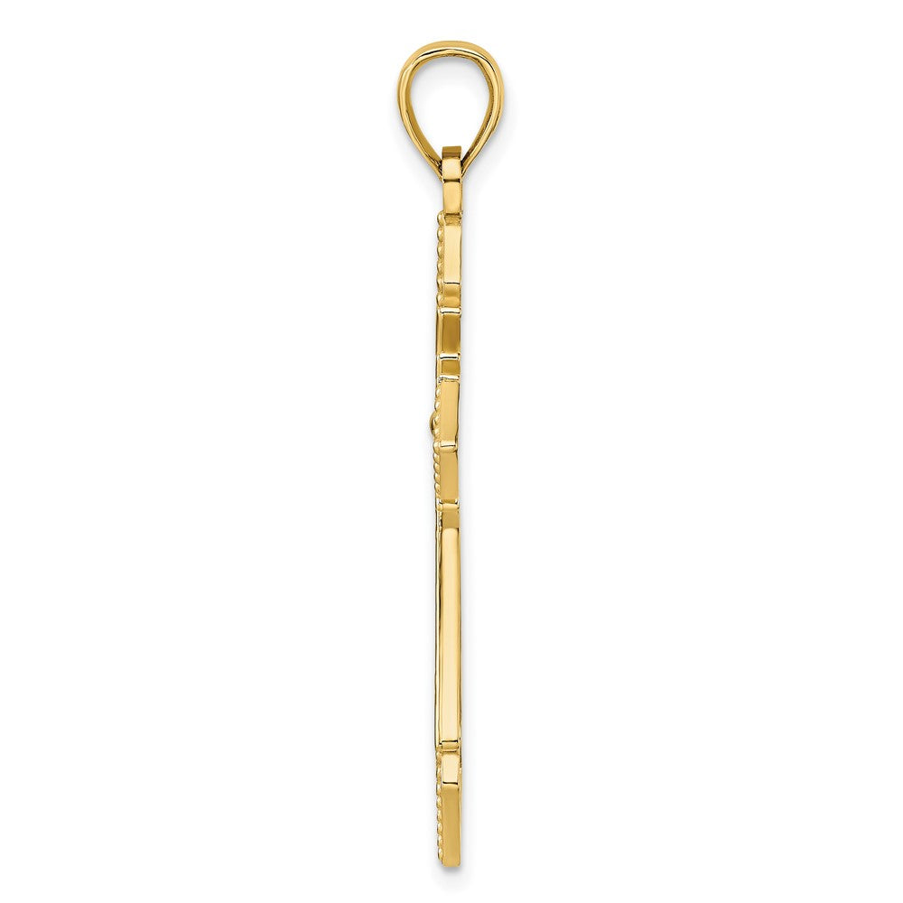 14k Yellow Gold Polished Beaded Cross Pendant