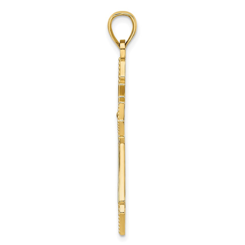 14k Yellow Gold Polished Beaded Cross Pendant