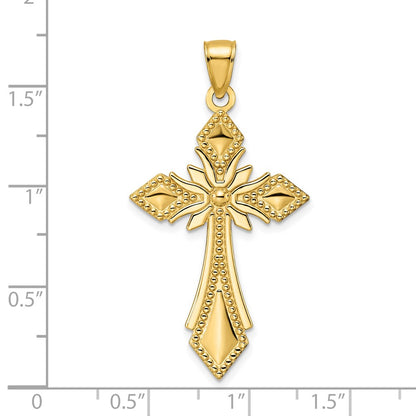 14k Yellow Gold Polished Beaded Cross Pendant