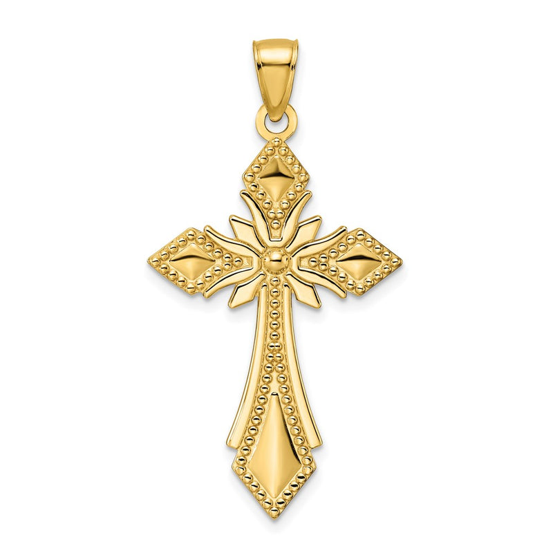 14k Yellow Gold Polished Beaded Cross Pendant