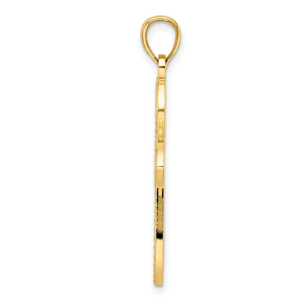 14k Yellow Gold Beaded & Polished Cross Pendant