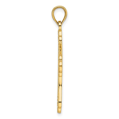 14k Yellow Gold Beaded & Polished Cross Pendant