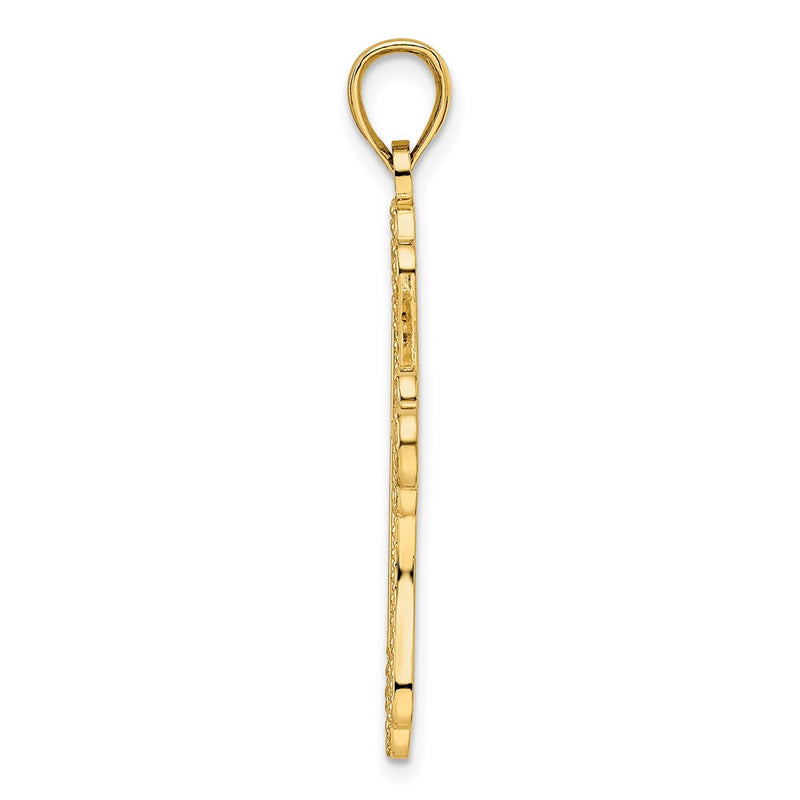 14k Yellow Gold Beaded & Polished Cross Pendant