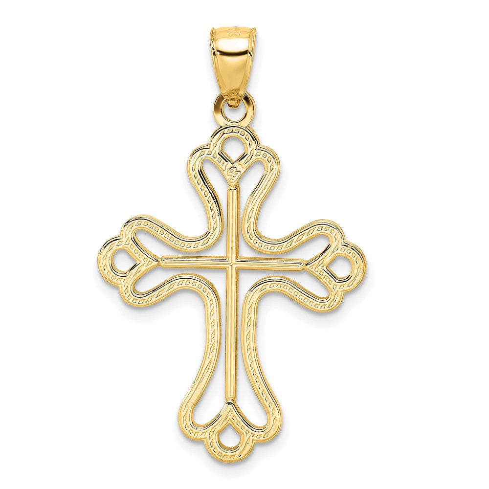 14k Yellow Gold Beaded & Polished Cross Pendant