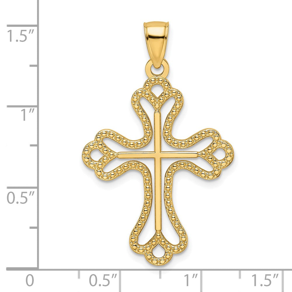 14k Yellow Gold Beaded & Polished Cross Pendant