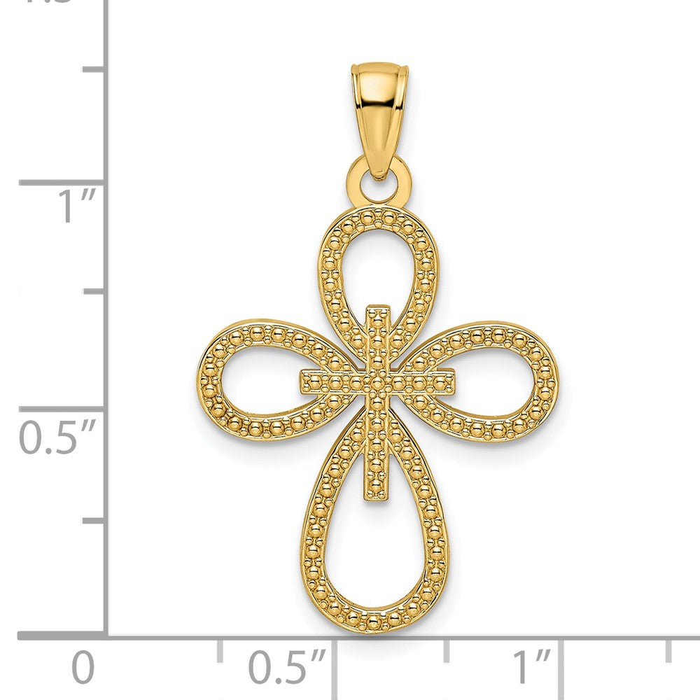 14k Yellow Gold Beaded & Polished Fancy Cross Pendant