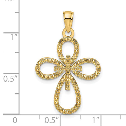 14k Yellow Gold Beaded & Polished Fancy Cross Pendant