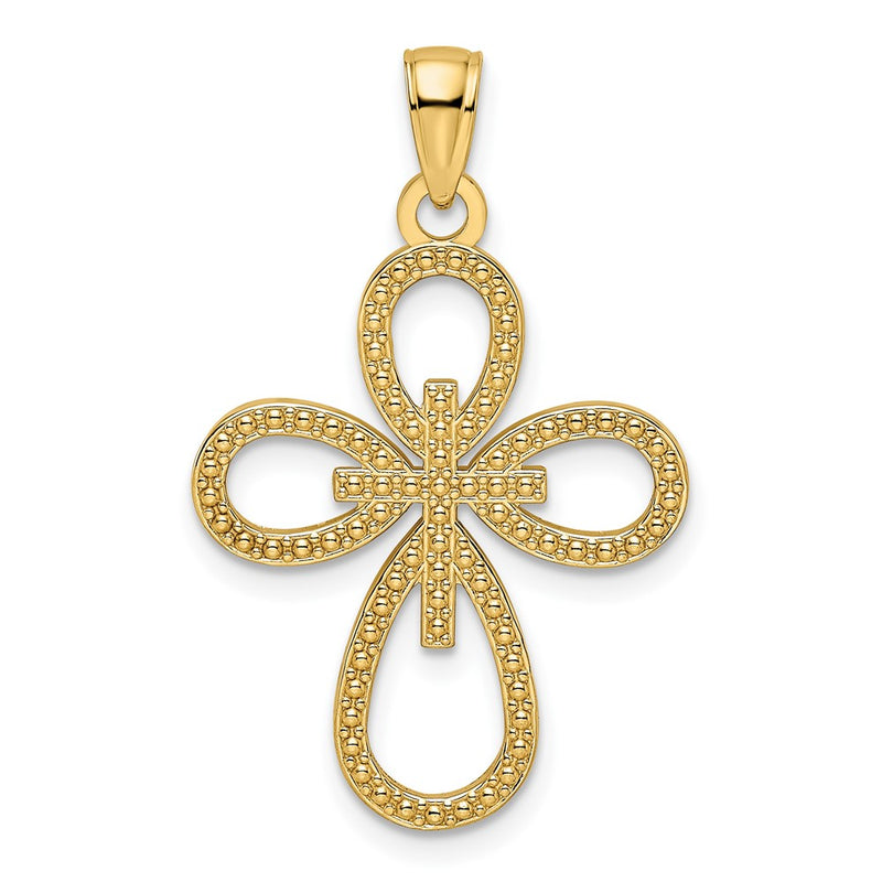 14k Yellow Gold Beaded & Polished Fancy Cross Pendant