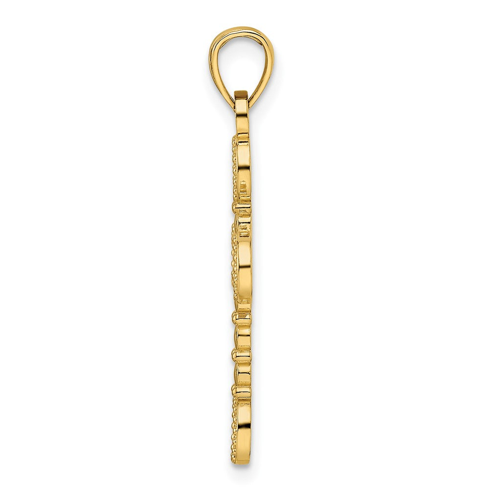 14k Yellow Gold Beaded & Polished Fancy Cross Pendant