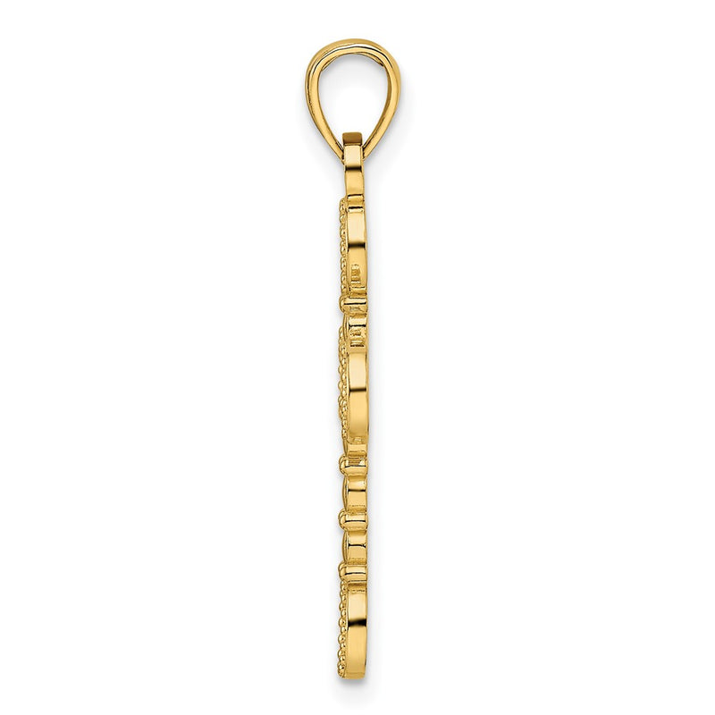 14k Yellow Gold Beaded & Polished Fancy Cross Pendant