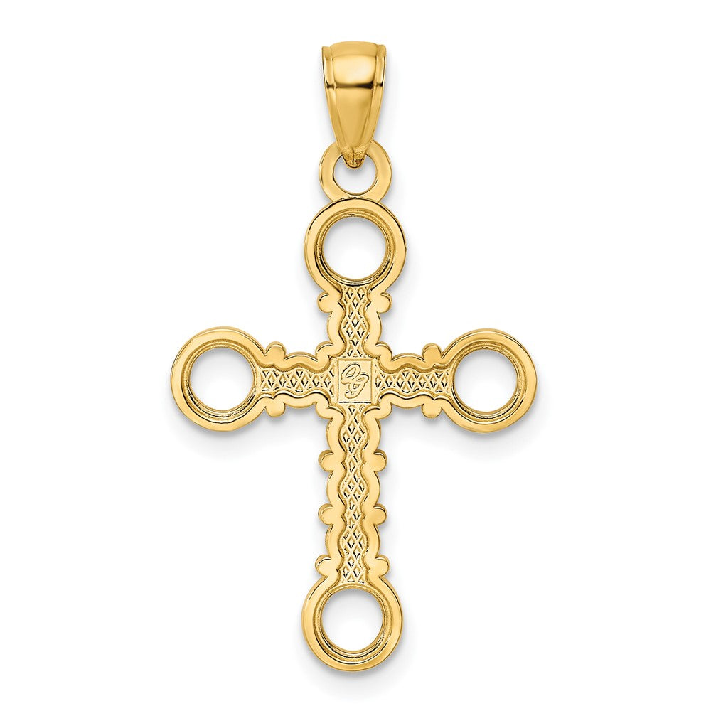 14k Yellow Gold Beaded & Polished Fancy Cross Pendant