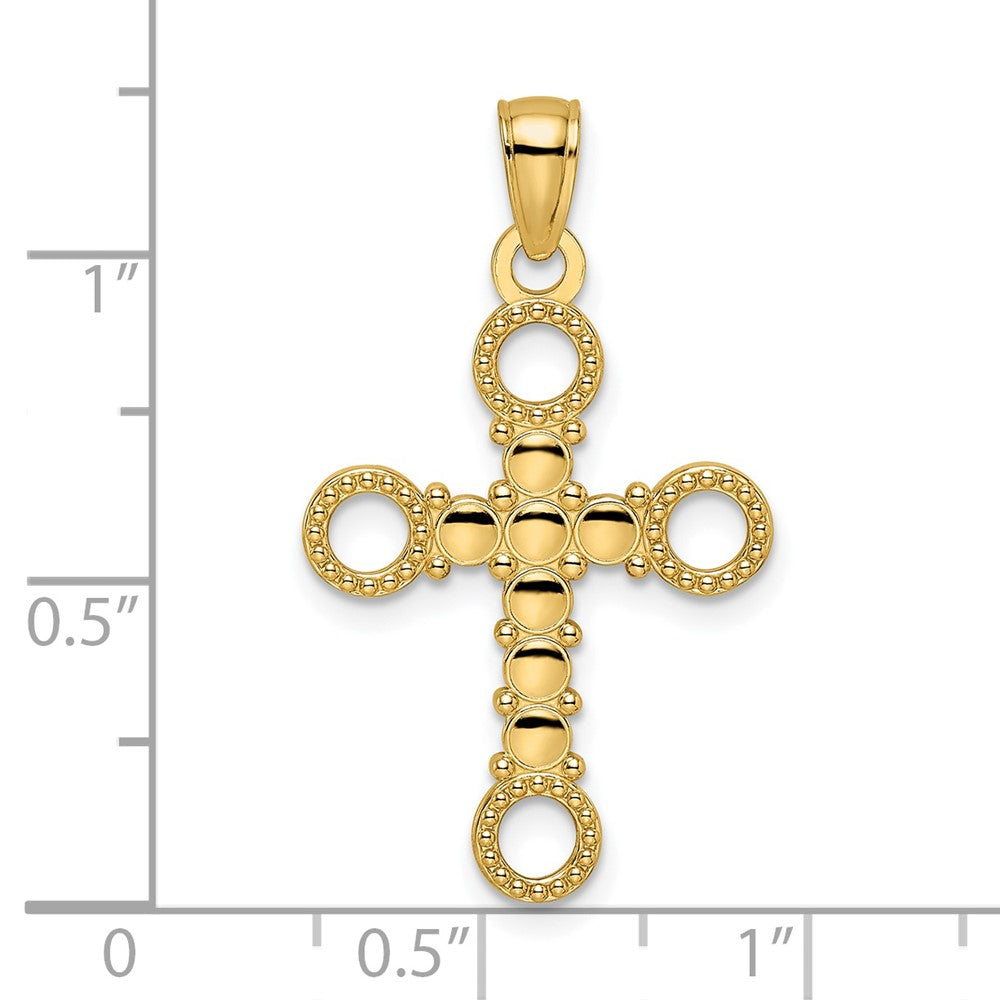 14k Yellow Gold Beaded & Polished Fancy Cross Pendant