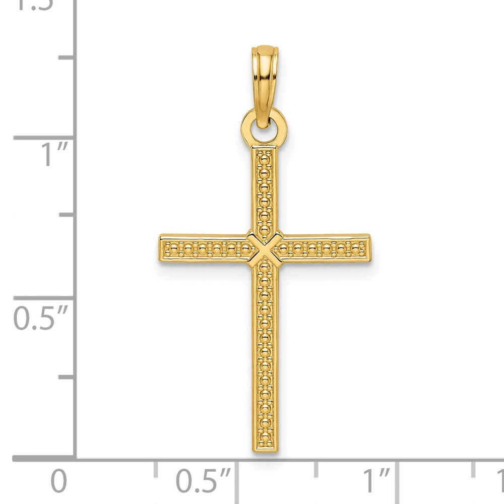 14k Yellow Gold Beaded & Polished Fancy Cross Pendant
