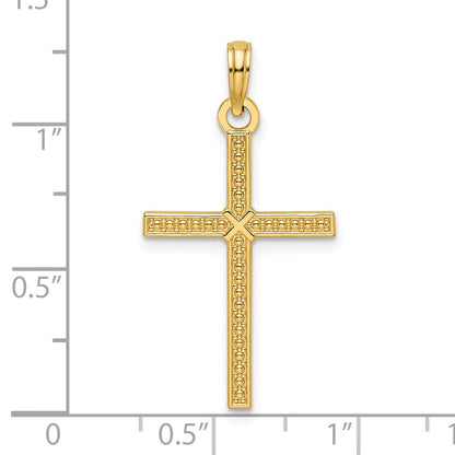 14k Yellow Gold Beaded & Polished Fancy Cross Pendant