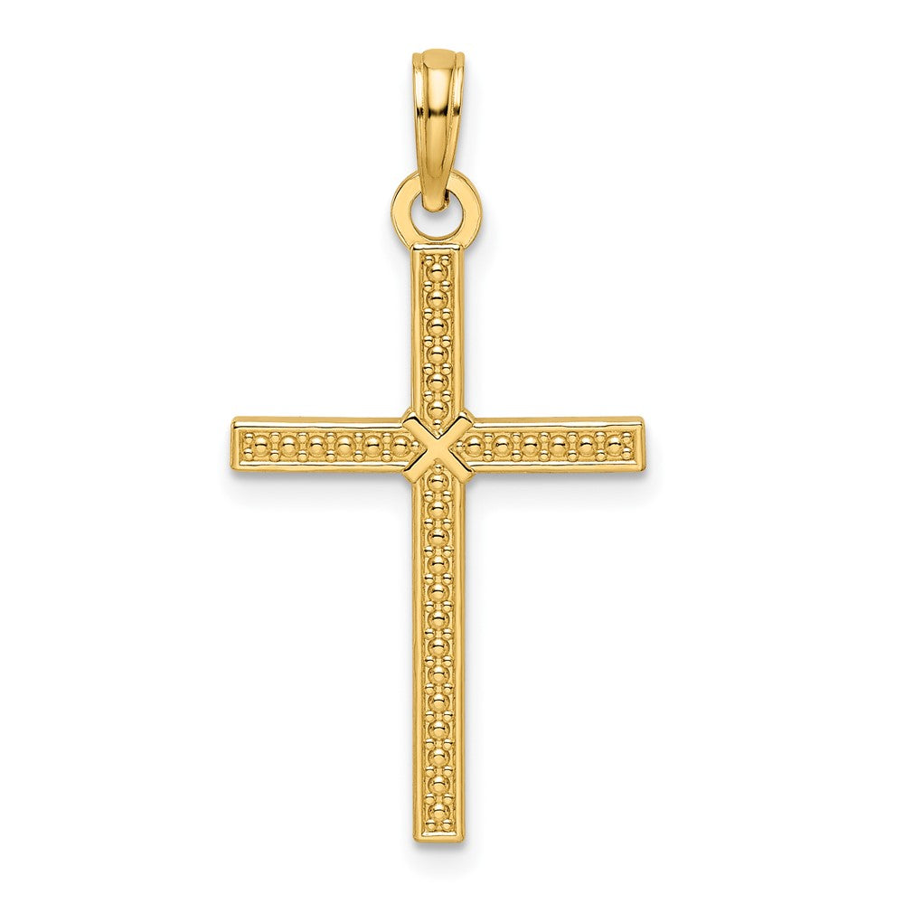 14k Yellow Gold Beaded & Polished Fancy Cross Pendant