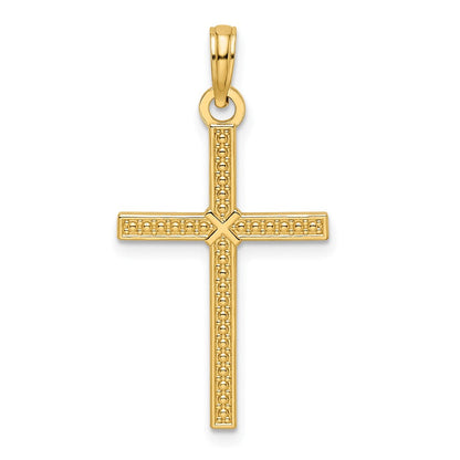 14k Yellow Gold Beaded & Polished Fancy Cross Pendant