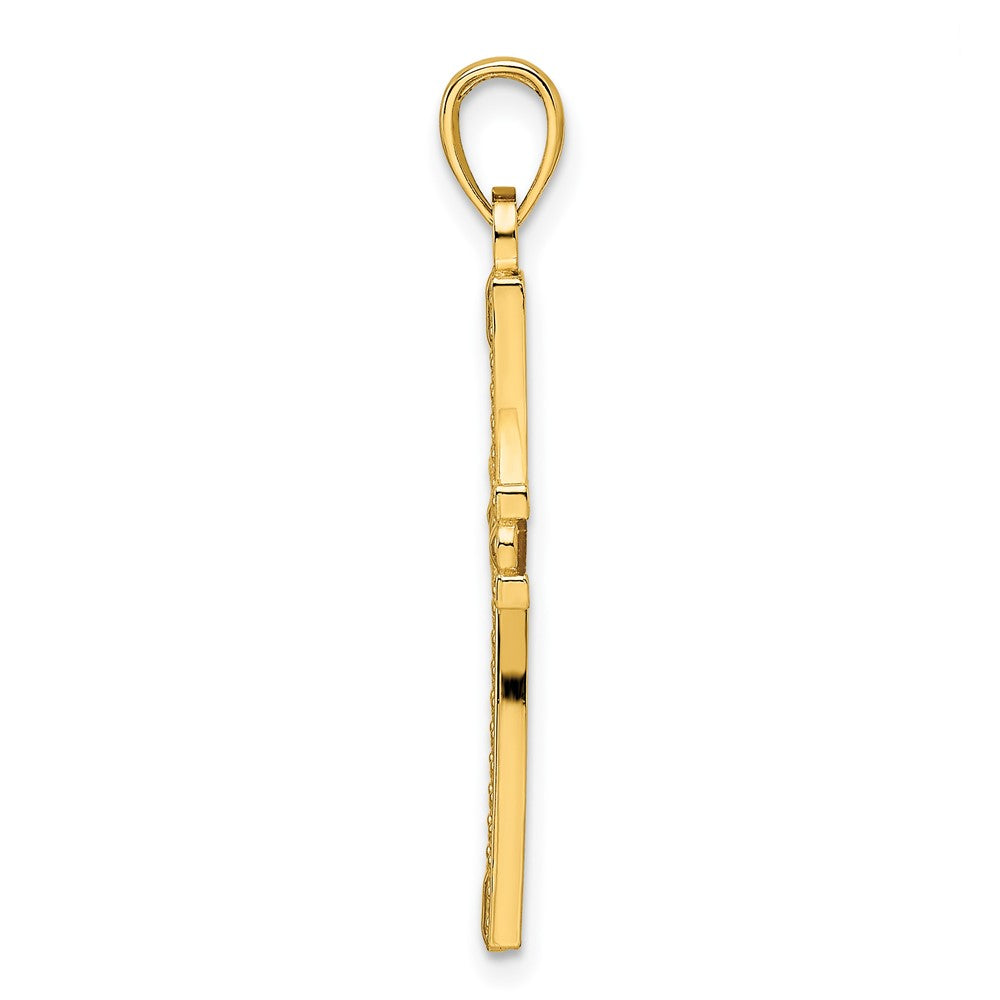14k Yellow Gold Beaded & Polished Cross Pendant