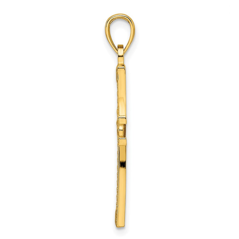 14k Yellow Gold Beaded & Polished Cross Pendant