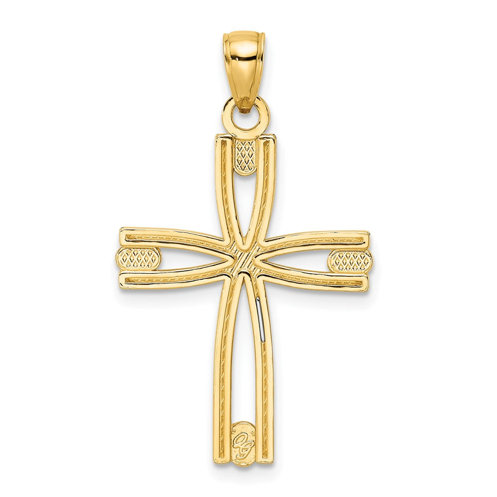 14k Yellow Gold Beaded & Polished Cross Pendant