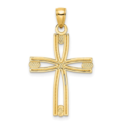 14k Yellow Gold Beaded & Polished Cross Pendant