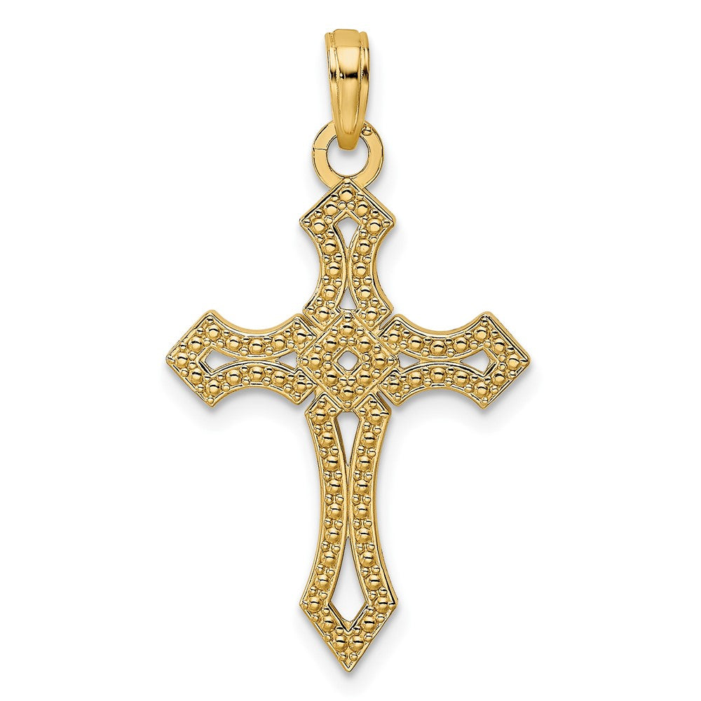 14k Yellow Gold Beaded & Polished Fancy Cross Pendant