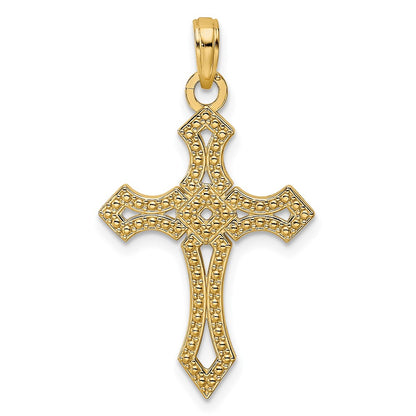14k Yellow Gold Beaded & Polished Fancy Cross Pendant