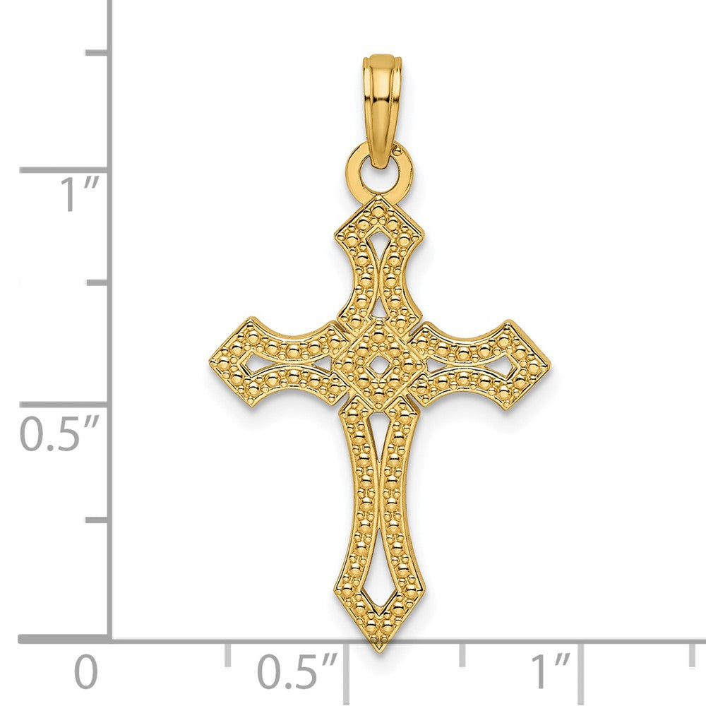 14k Yellow Gold Beaded & Polished Fancy Cross Pendant