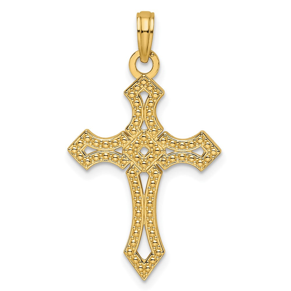14k Yellow Gold Beaded & Polished Fancy Cross Pendant