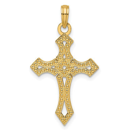 14k Yellow Gold Beaded & Polished Fancy Cross Pendant