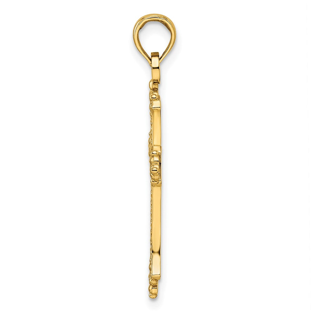 14k Yellow Gold Beaded & Polished Cross Pendant