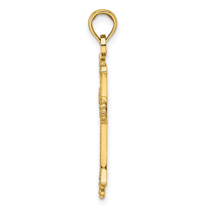 14k Yellow Gold Beaded & Polished Cross Pendant