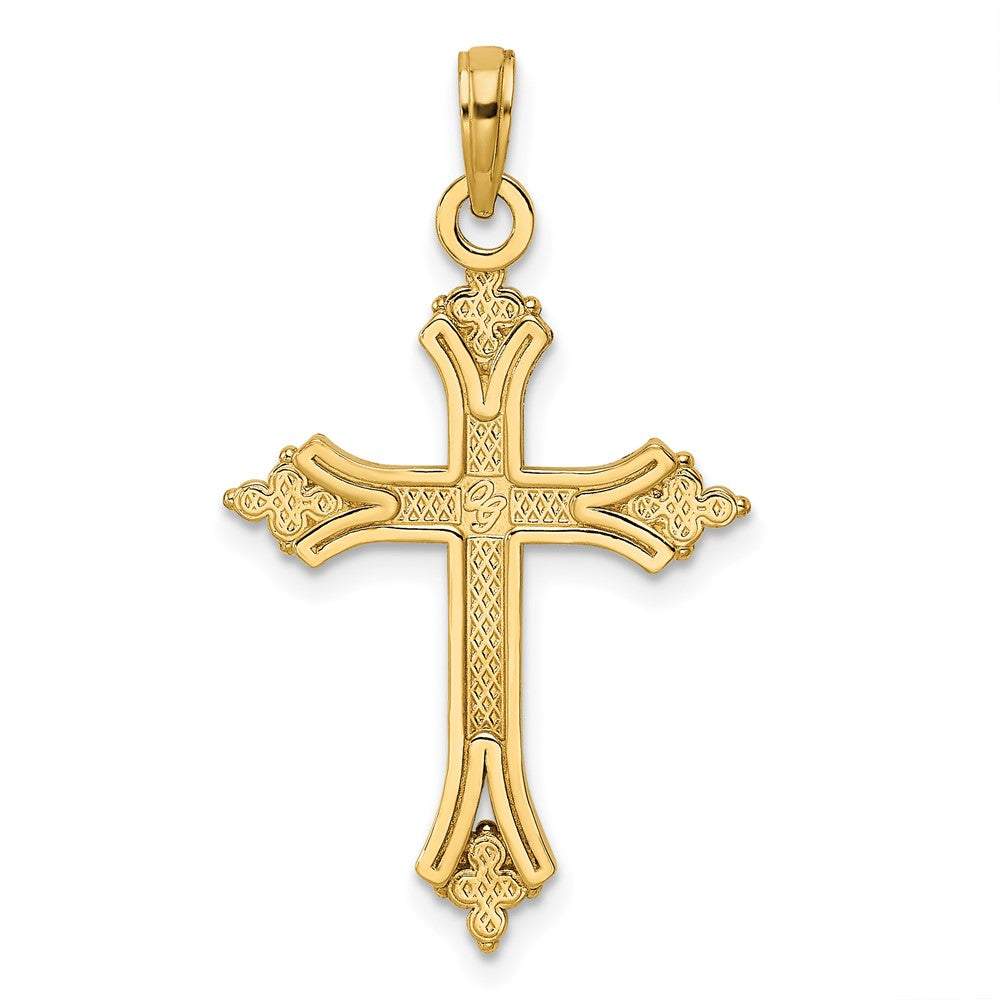 14k Yellow Gold Beaded & Polished Cross Pendant