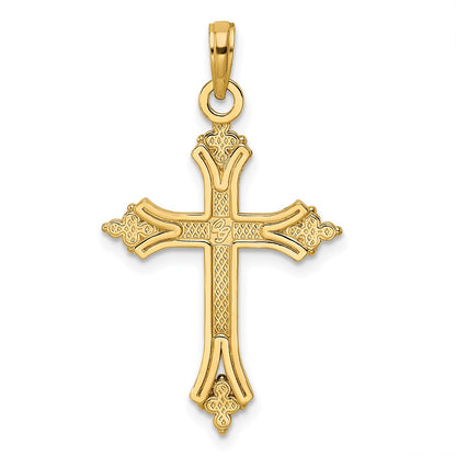 14k Yellow Gold Beaded & Polished Cross Pendant