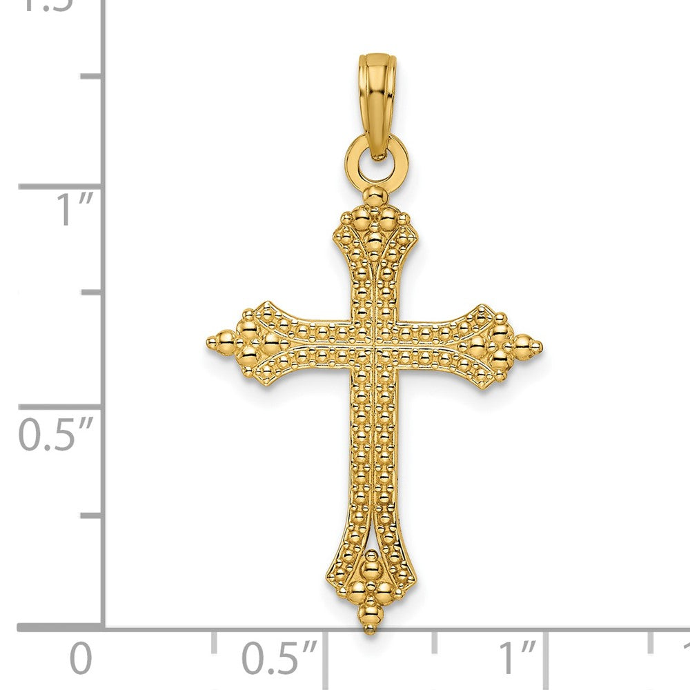14k Yellow Gold Beaded & Polished Cross Pendant