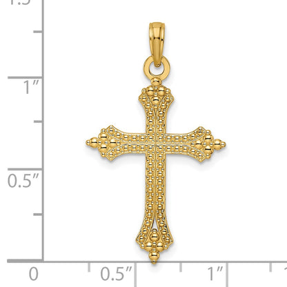 14k Yellow Gold Beaded & Polished Cross Pendant