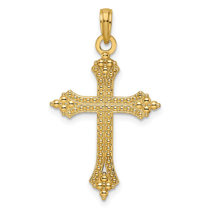 14k Yellow Gold Beaded & Polished Cross Pendant