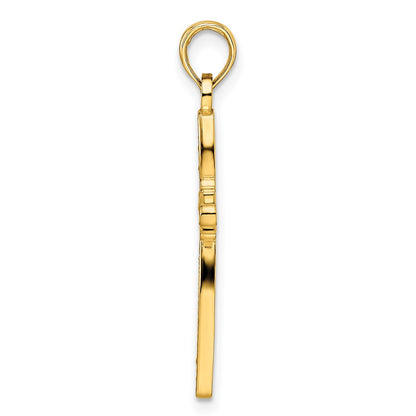 14k Yellow Gold Beaded & Polished Fancy Flower Cross Pendant
