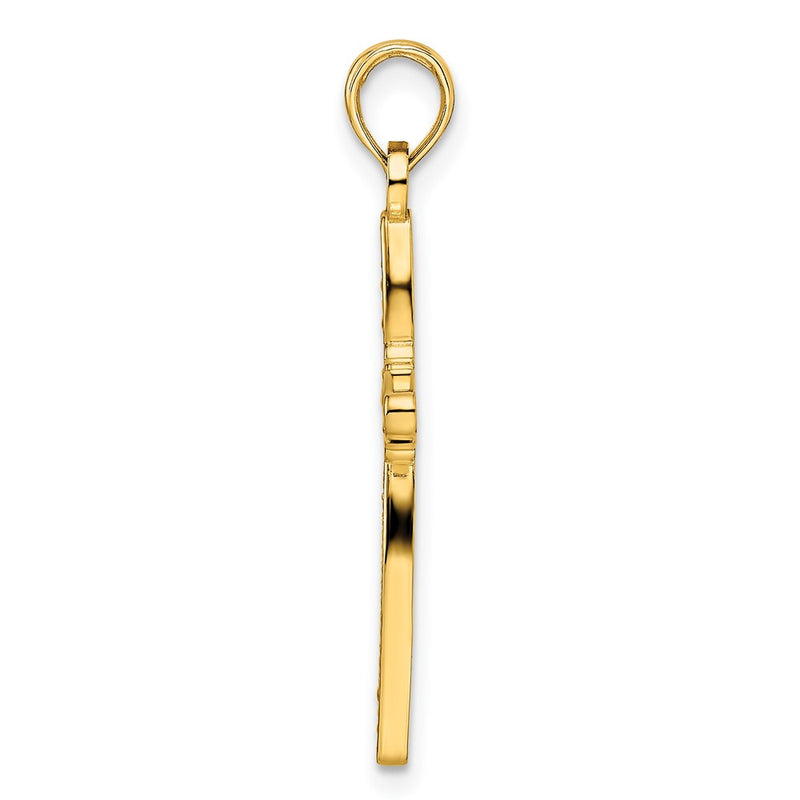 14k Yellow Gold Beaded & Polished Fancy Flower Cross Pendant