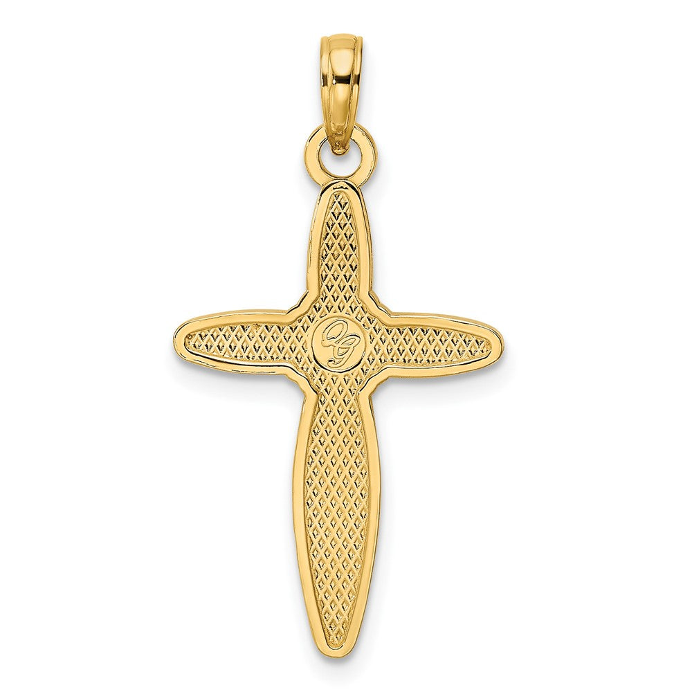 14k Yellow Gold Beaded & Polished Fancy Flower Cross Pendant