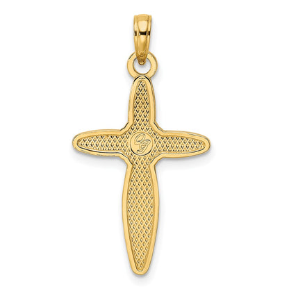14k Yellow Gold Beaded & Polished Fancy Flower Cross Pendant